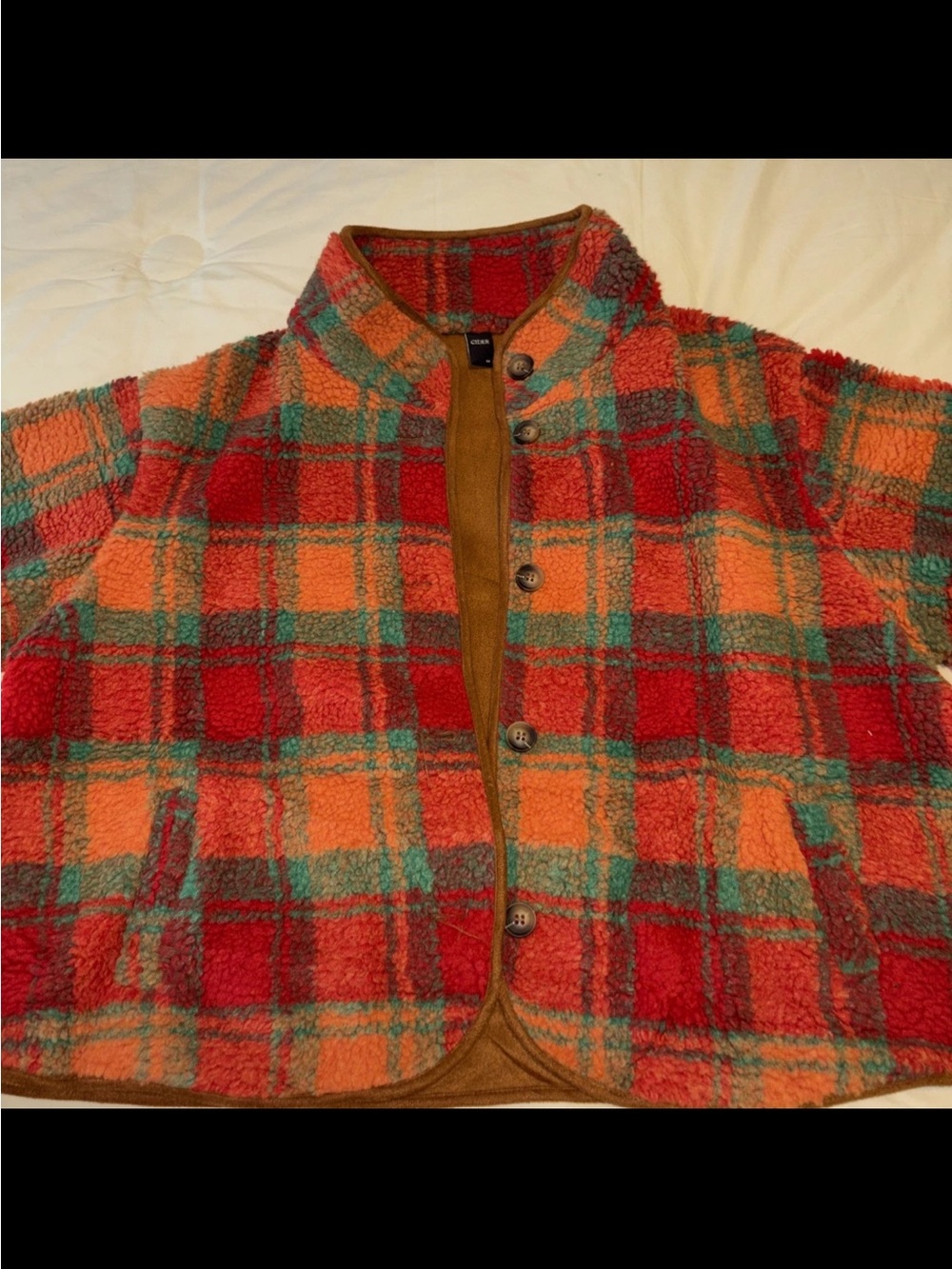 Cider, Plaid, Teddy Fleece Cropped Jacket, Fall, Preppy, #943CL - Picture 5 of 8